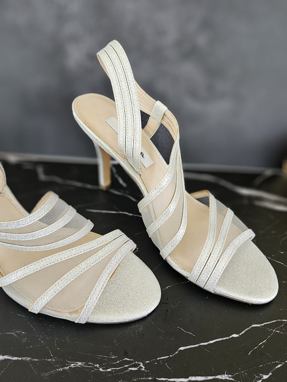 Nina Silver Strappy Slingback Heels - Elegant Evening Sandals Sz 7.5 - Picture 2 of 8